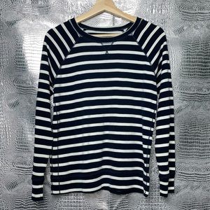 Eddie Bauer White/Navy Stripe Sweater Sz Medium
